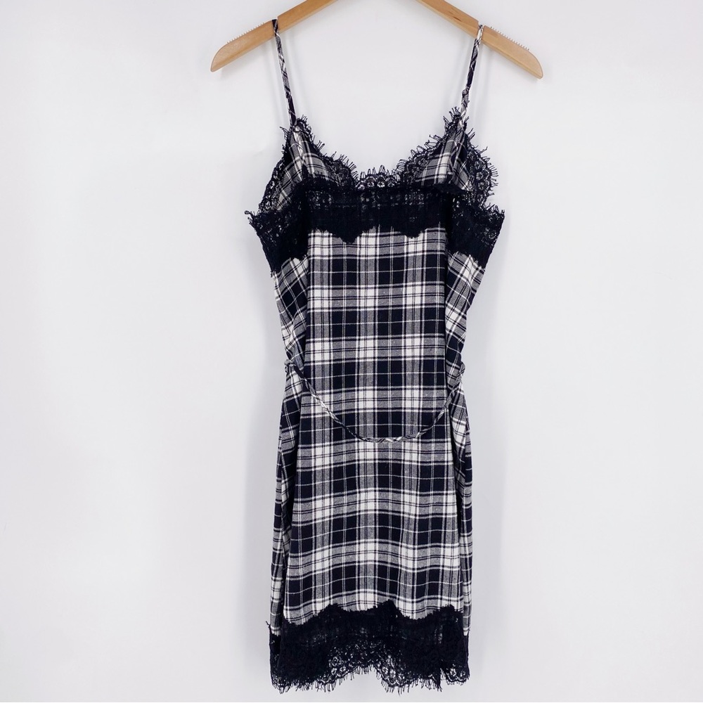 3 for $15 Storia Verge Girl Plaid Flannel Cami Slip Mini Dress Lace Spaghetti - Picture 3 of 6